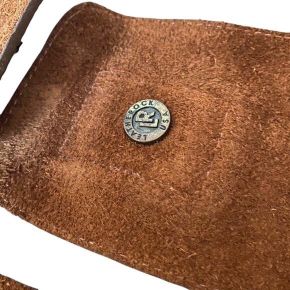 Leatherock Brown Leather Wide Made in Italy Stone Gild Buckle Belt size large - Picture 6 of 10